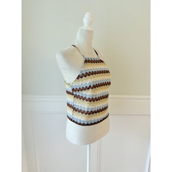 Crochet Halter Top With Adjustable Straps By Derek Heart L Multicolor Chevron Pa - Picture 3 of 5